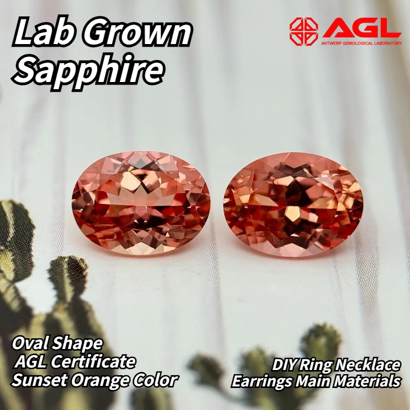 

Lab Grown Sapphire Sunset Orange Color Oval Shape DIY Ring Necklace Earrings Main Materials Selectable AGL Certificate