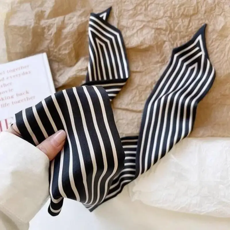 1pieces Headband Wraps Female Neckerchief Stripe French Korean Style Small Long Scarf Mountaineering Scarf