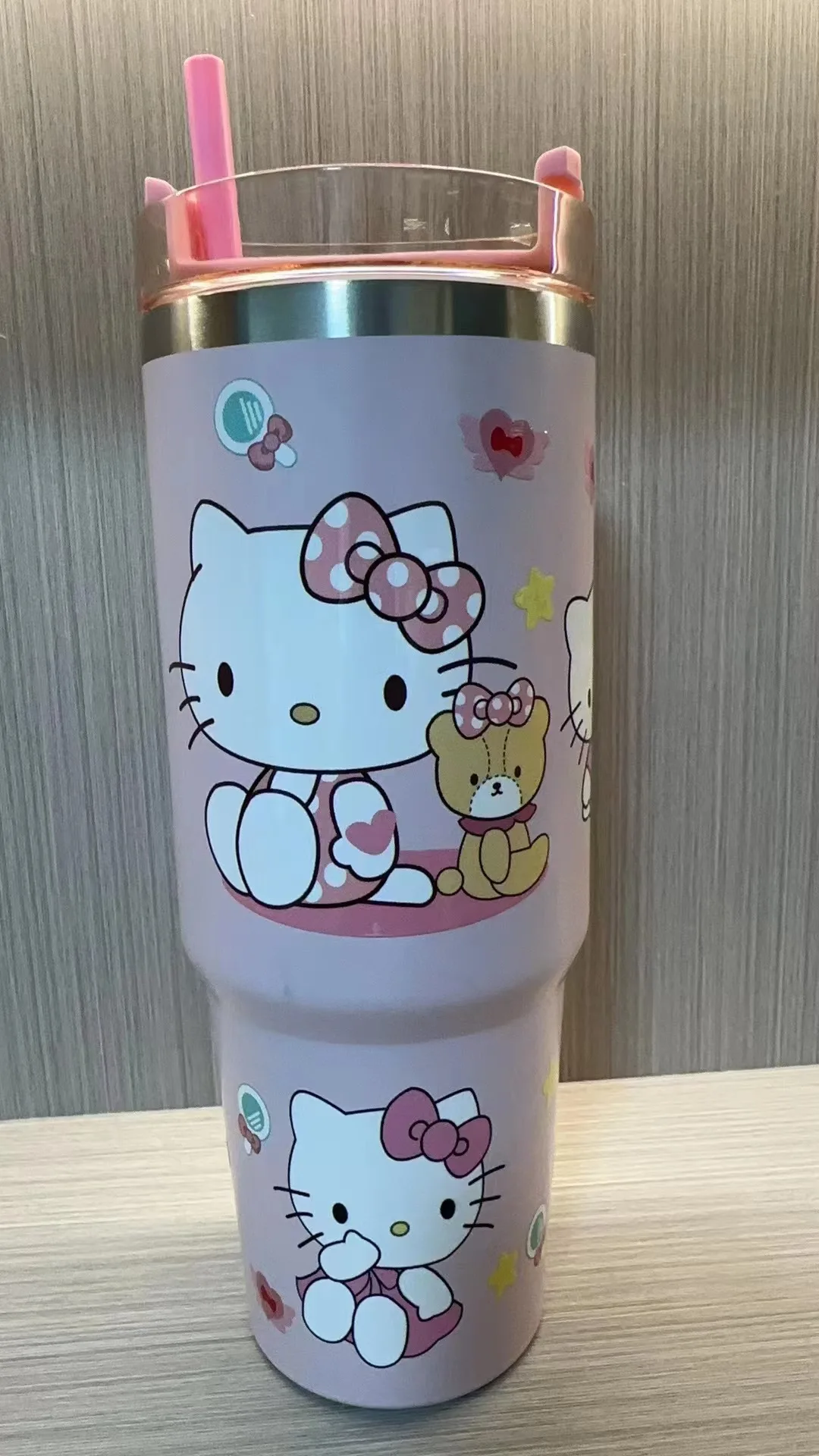 MINISO Cartoon Pattern Ice Master Cup Car Straw Cup Steel High Value Insulation Water Cup 304 Large Capacity Coffee Cup