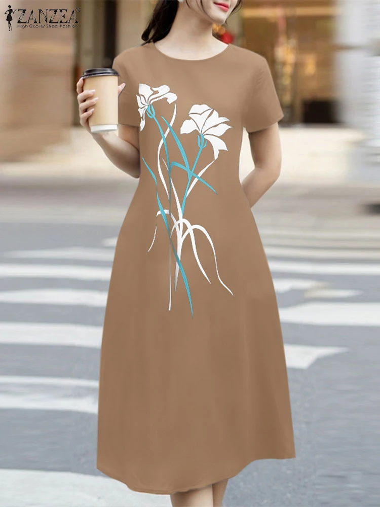 

2025 ZANZEA Summer Fashion Short Sleeve Floral Printed Dress Women Elegant Casual Party Work Sundress Robe Femme Holiday Vestido