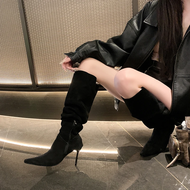 Pointed Toe Stiletto Boots Women's 2026 Suede Extra Long Tall Over The Knee Boots