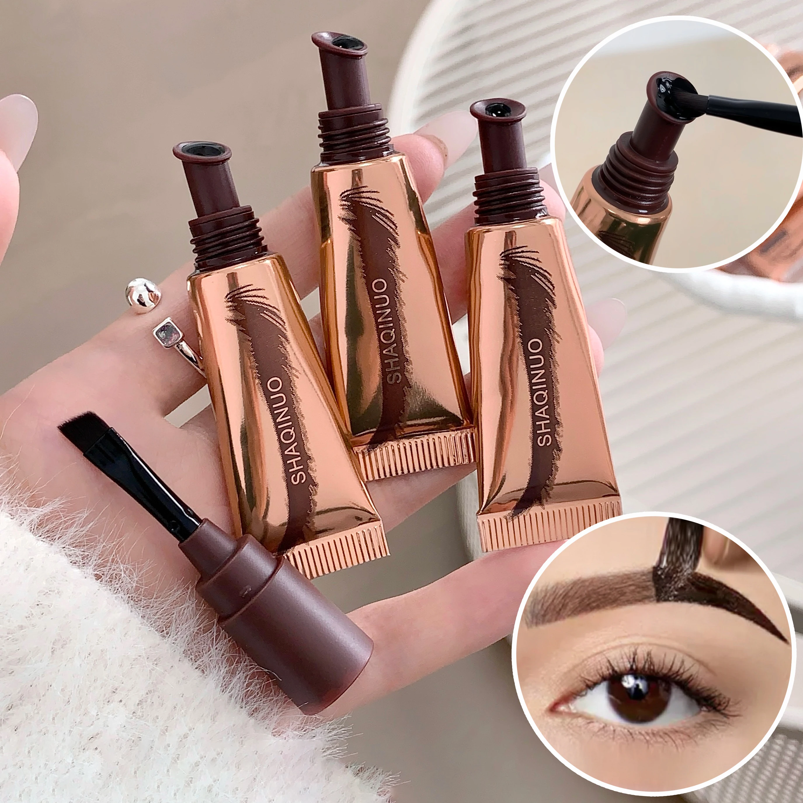 샤키누오 4색 브러쉬 헤드 필오프 아이브로우 틴트 방수, 오래 지속되고 번짐 방지 필오프 아이브로우 틴트