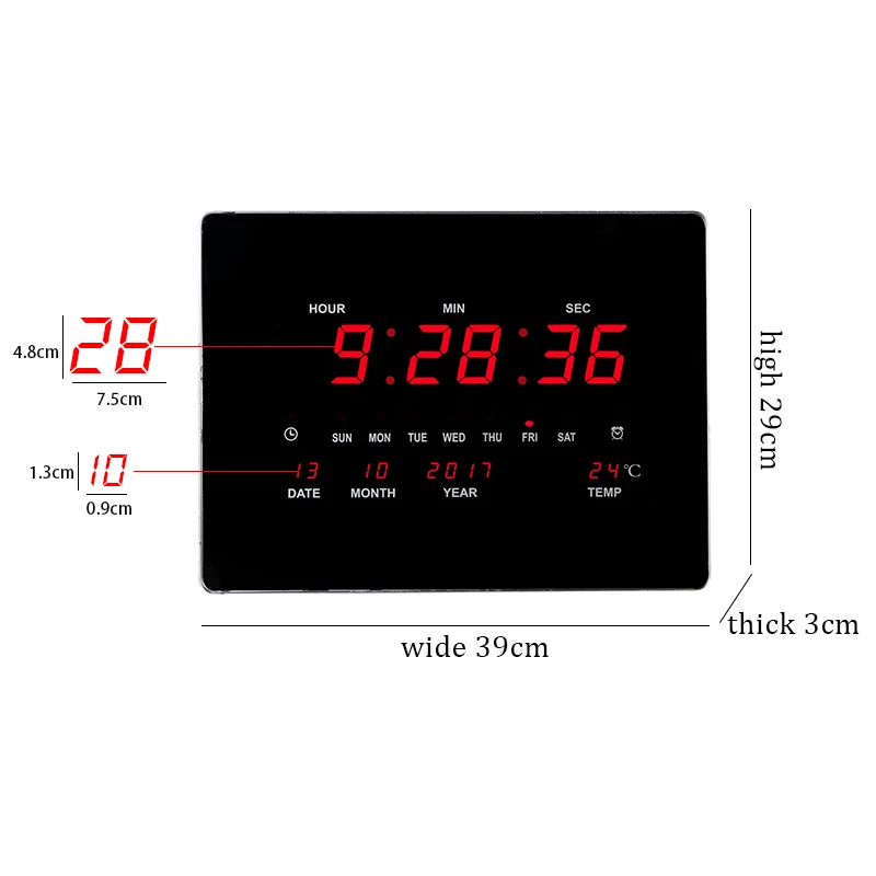 Electronic Month Day Week Temperature Display LED Digital Wall Calendar Clock for Elderly
