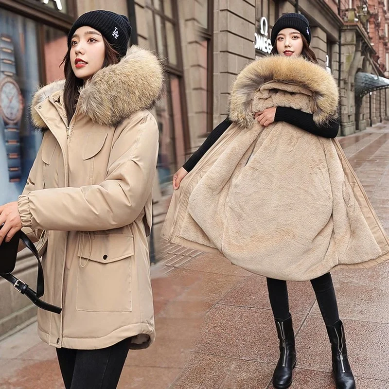 Women Casual Parka Winter Clothes Fur Lining Hooded Parka Ladies Jacket 2023 New Style Cotton Padded Warm Winter Jacket Jacket