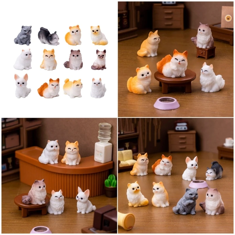 

Interactive Resin Cats Figurine 12PCS For Customizable Doll House Scene And Children Educational Pretend Play Activity A2UB