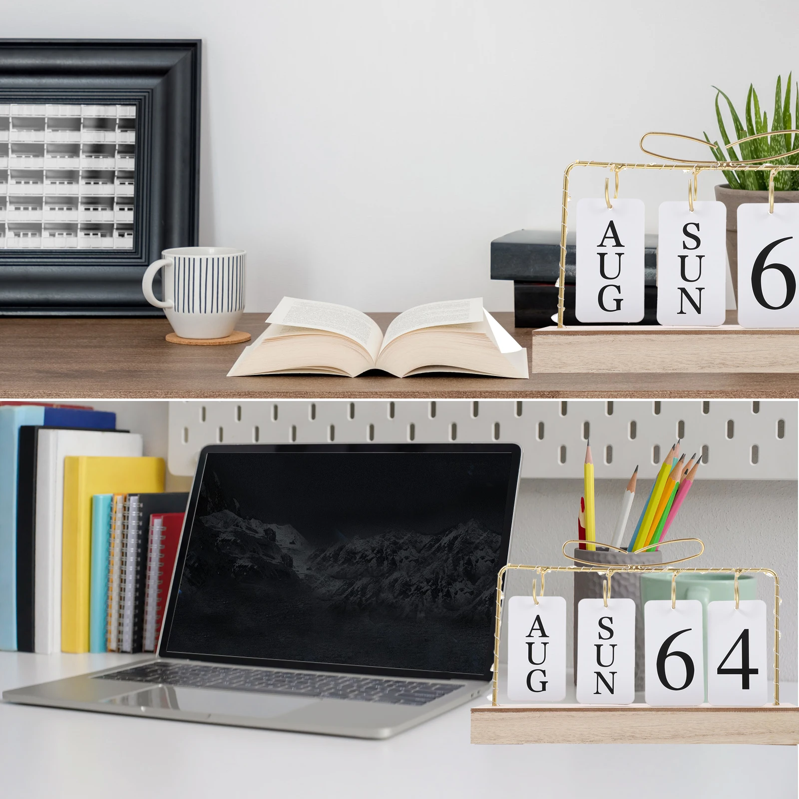 

Creative Desktop Calendar With Light Wooden Iron Design Office Home Decor Adorable Perpetual Date Reminder Steady Portable