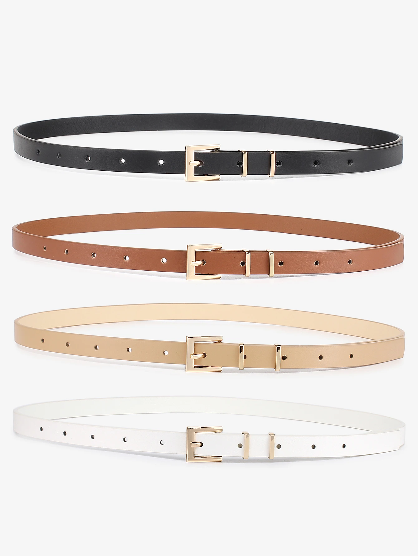 4pcs Women Skinny Leather Belt Thin Waist Belt with Gold Buckle for Jeans Pants Dress