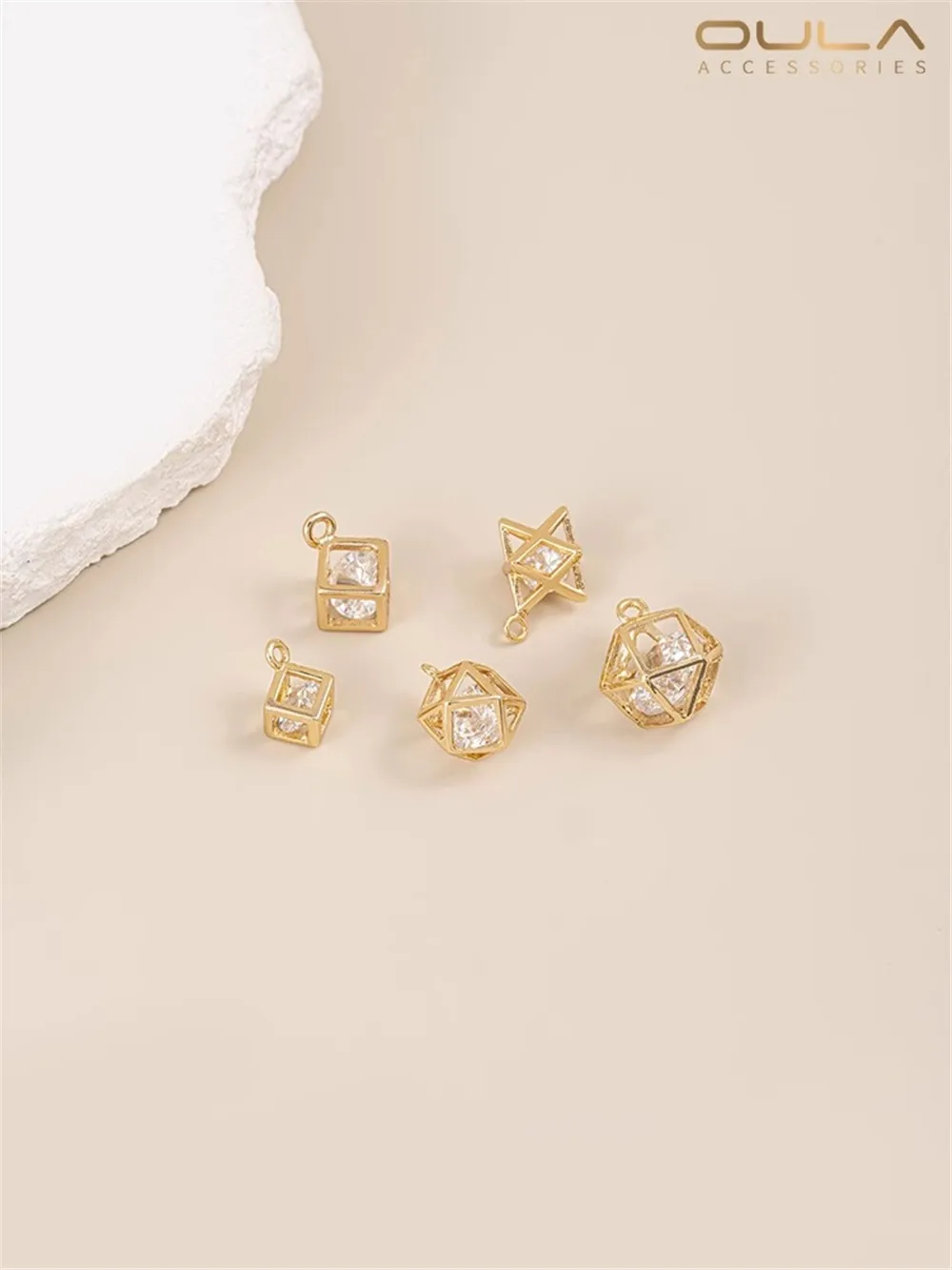 14K Gold-Color Plated Zircon Crystal Cubic Square Pendant Smart Pendant Diy Earrings Necklace Jewelry Hanging