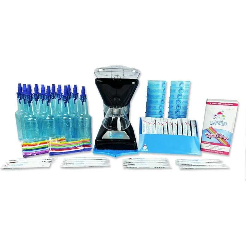 Little Snowie Max Snow Cone Machine - Premium Shaved Ice Maker, With Powder Sticks Syrup Mix, Entrepreneur Kit, Black