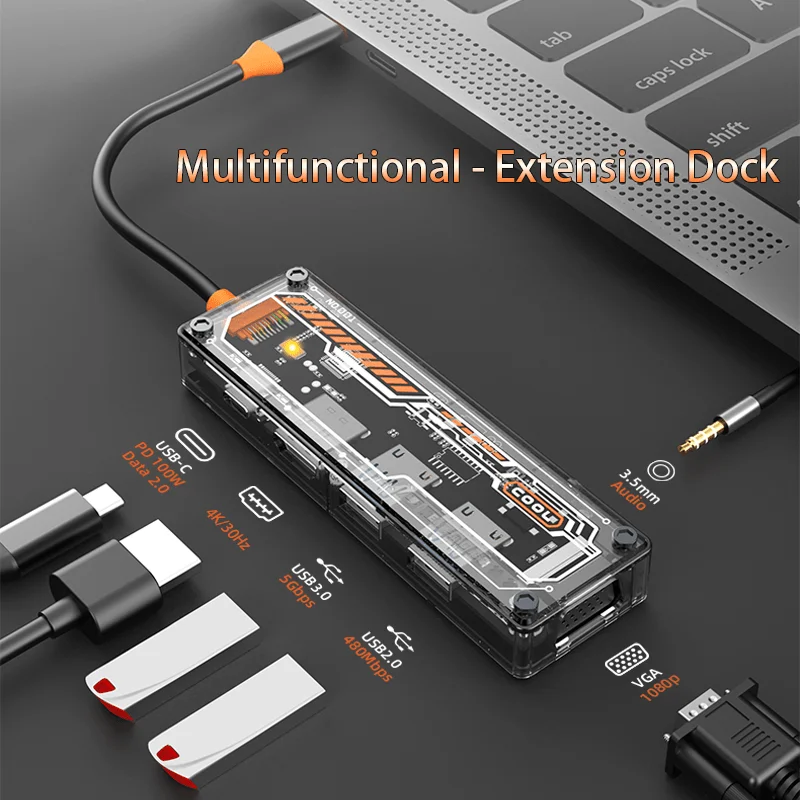 Hub USB C 6 en 1 para MacBook Pro/Air, Tipo-C a HDMI, USB 3.0, USB 2.0, VGA, PD 3.0, Estación de Conexión de Audio de 3.5 mm