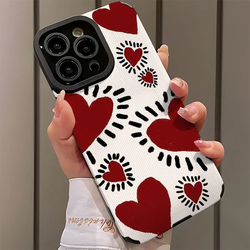 Red and black decorative pattern phone case suitable for iPhone 18 17 16 15 14 13 12 11 Pro/Max/Plus anti drop and shockproof