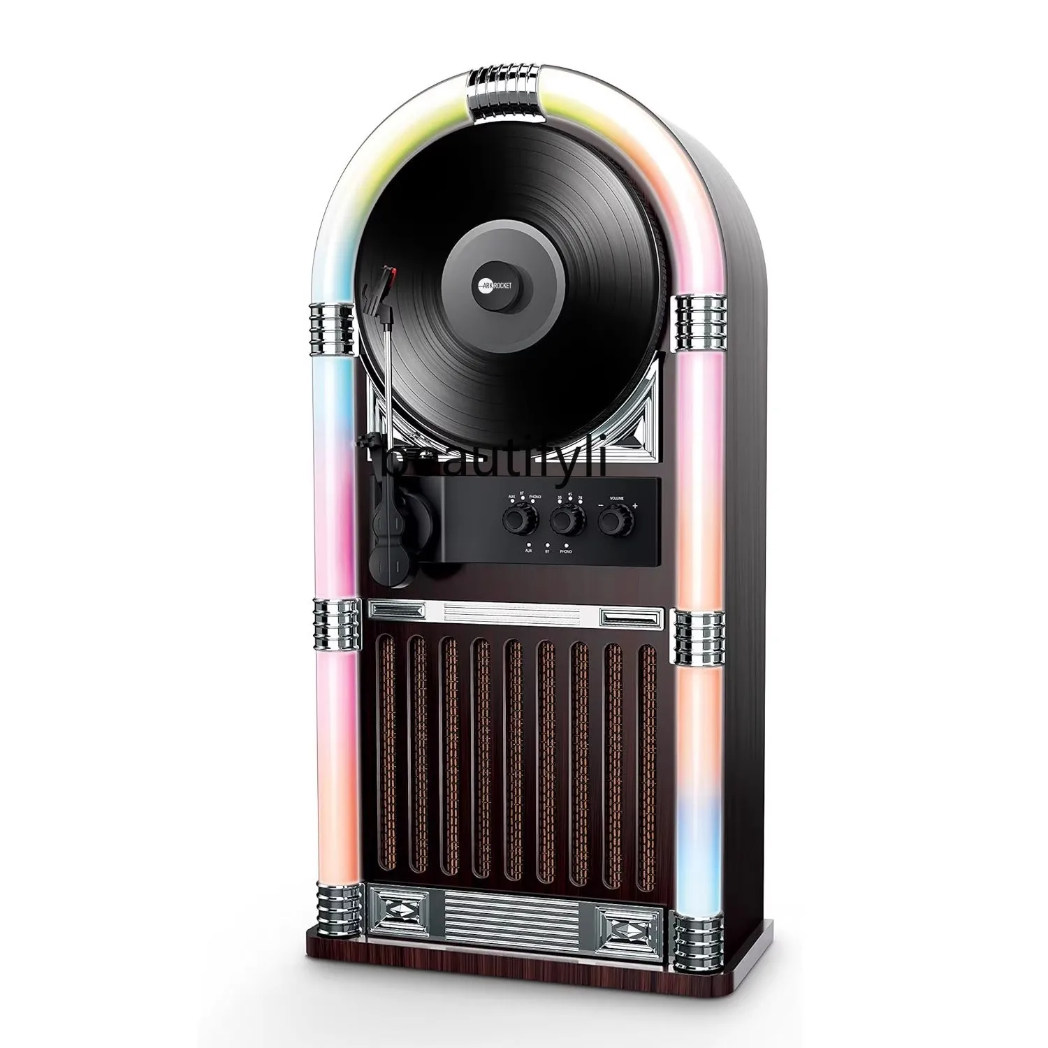 

Vertical bluetooth vinyl record player retro LED light jukebox