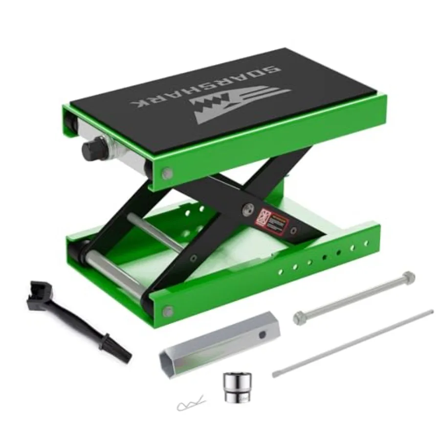 

Green Aluminum Motorcycle Scissor Lift Jack 1 100LBS Heavy Duty Dirt Bike Stand with Upgraded M16 Screw Double Reinforcement Sh