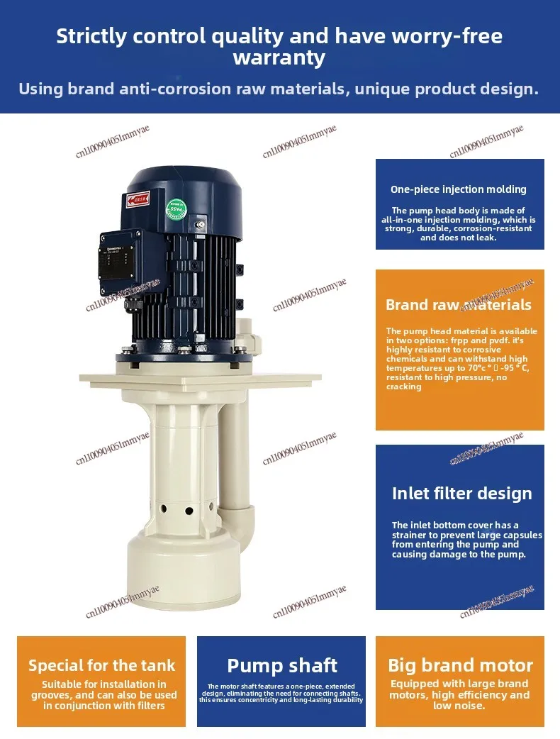 Continuous Electroplating Small Tank Vertical Pump Nickel Plating Copper Washing FRPP Low Energy Consumption Idling Liquid Pump
