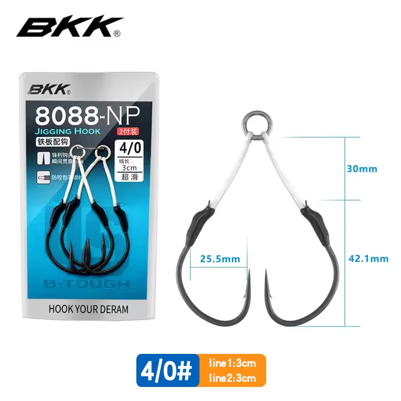BKK 8088 Jigging Dubbele Assist Haken, Gesmede Gehaakte Zware Zoutwaterhaak, Kust- & Bootzeevisserij voor Makreel, Bonito