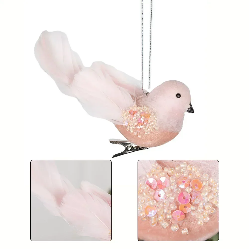 Simulated Foam Feather Bird Christmas Mini Birds Decorations Artificial Pink Bird Animal Xmas Tree Pendant Home Wedding Decor - view 3