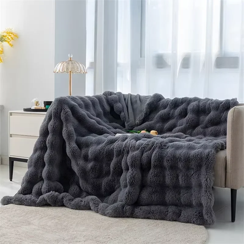 Soft and Cozy Toscana Rabbit Fur Blanket With Double-sided Bubble Fleece - Perfect for Office and Sofa Cover Warm Winter Bed