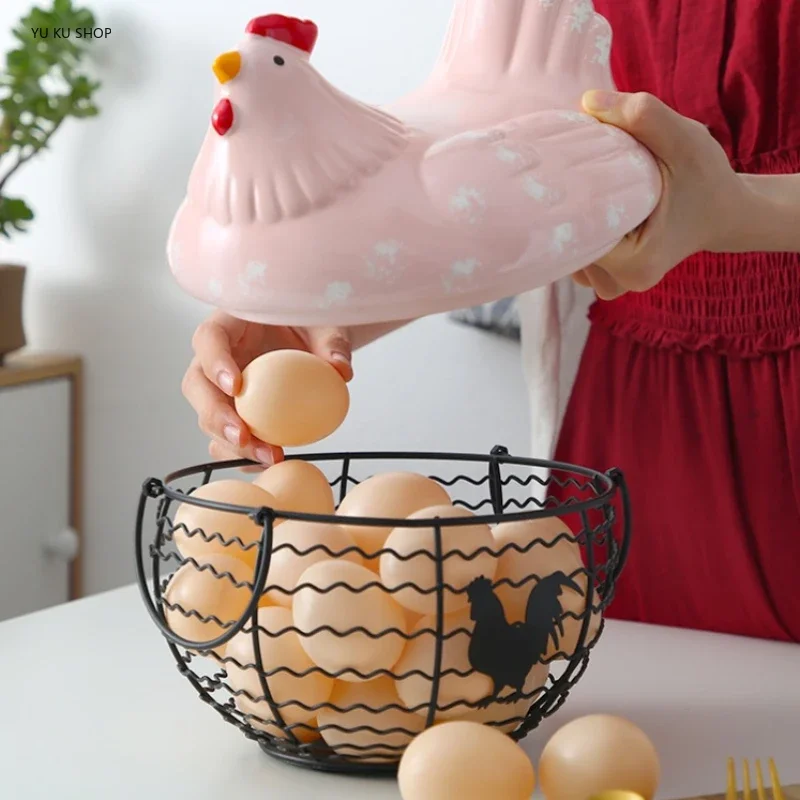 Eramic Egg Basket Potato Sundries Basket Egg Container Home Storage Organization Iron Fruit Storage Basket Kitchen Decoration