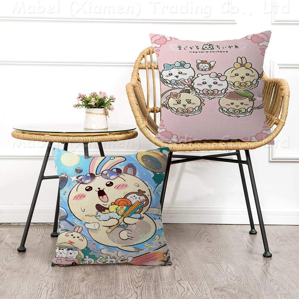 

Kawaii C-Chiikawa Usagi P Office Cushion Pillowcase Car Cushion Cover45X45CM Lumbar Pillowcase Sofa Pillowcover