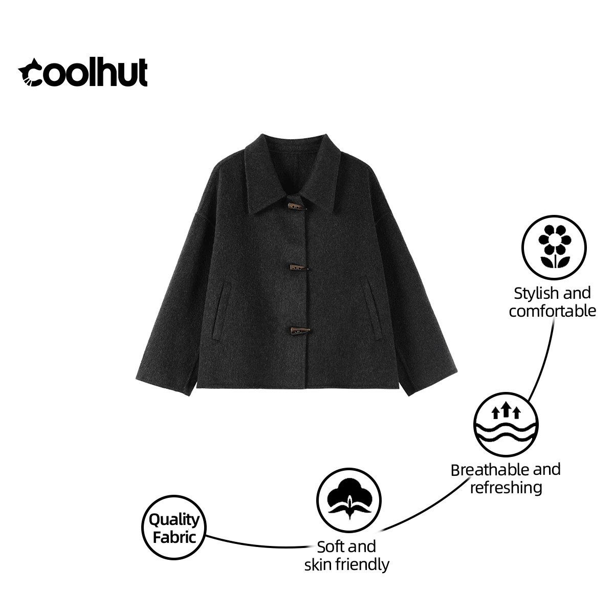 

Coolhut 2025 Women Cropped Wool Blend Coat Spring Oversized Lapel Overcoat Minimalist Women's Trench Luxury Wool-Enhanced Fabric