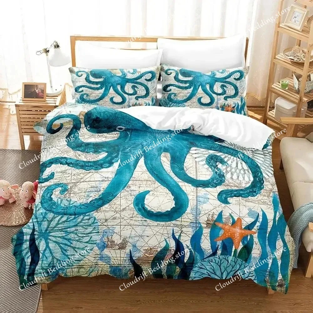 Ocean World Bedding Set Single Twin Full Queen King Size Jellyfish Bed Set Aldult Boys Bedroom Duvetcover Sets 3D Print