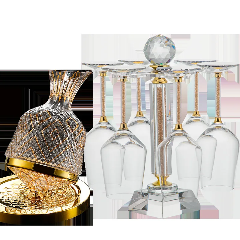 

Light luxury gold diamond burgundy wine glass set, rotating decanter