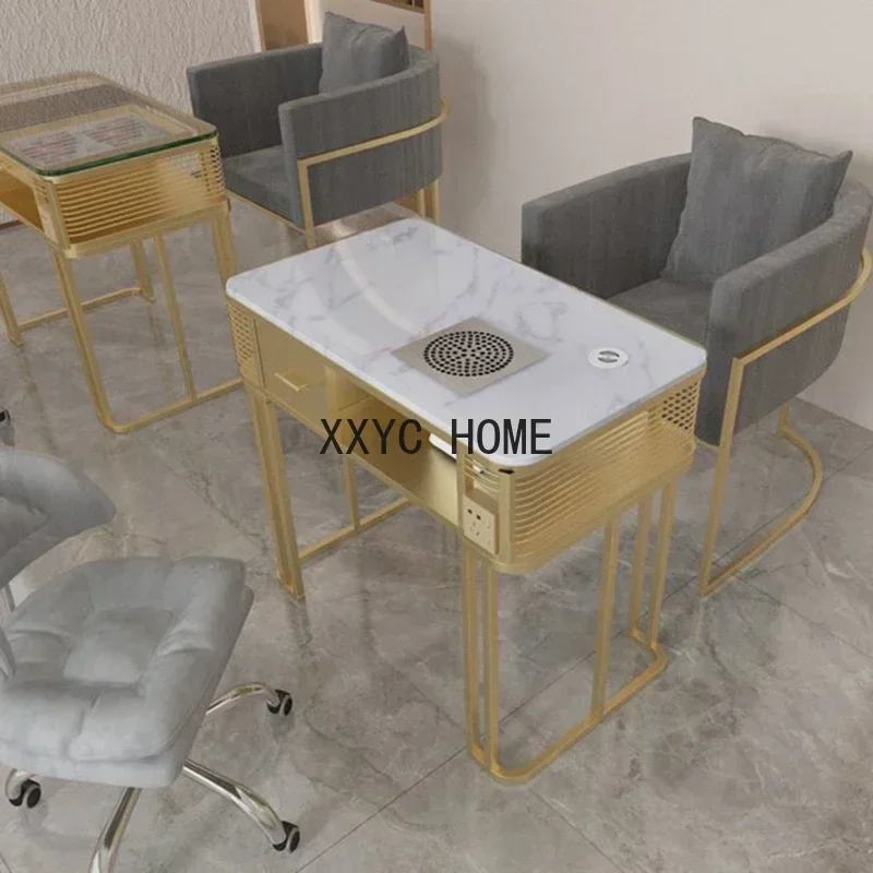 

Modern Wrought Iron Nail Beauty Tables For Commercial Furniture Manicure Table Household Multifunction Light Luxury Nail Station