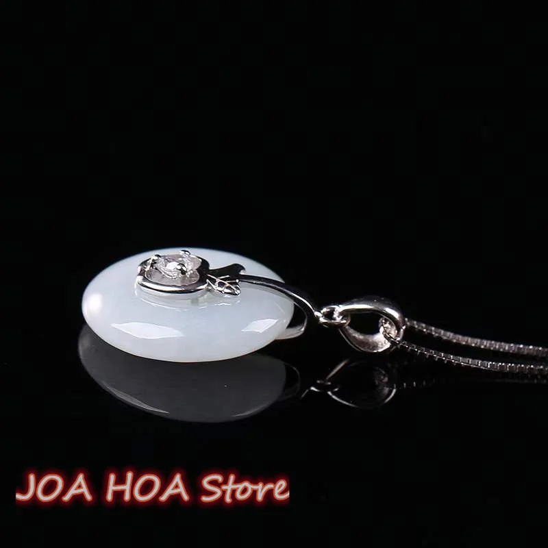 S925 Sterling Silver Inlaid Natural A Gread Jadeite Zircon Diamond Pendant Lucky Buckle Noble Jade Necklace Chain Fine Jewelry