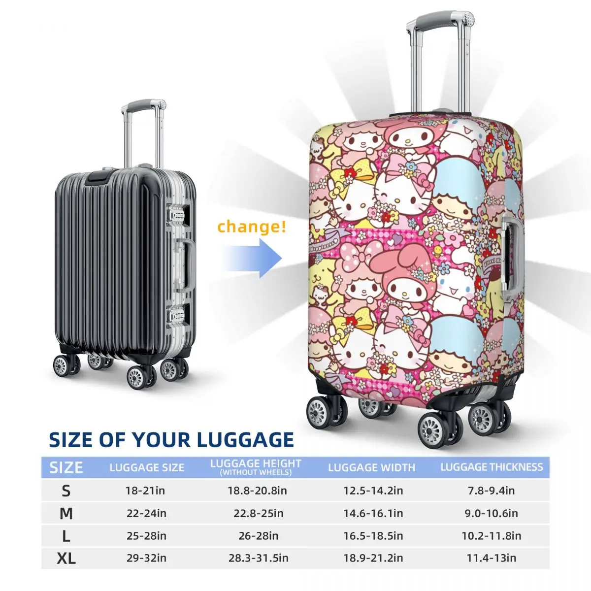 Hello Kitty and Friends Cute Suitcase Cover Elastic Business Protector Luggage Supplies Holiday