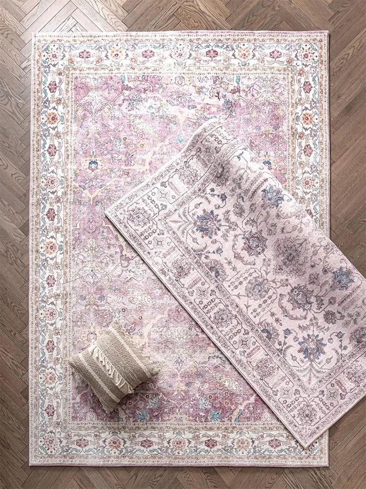 

Light luxury Advanced Villa Living Room No Glue Pink Carpet American Style Retro Bedroom Personality Plant Flowers Floor Mat