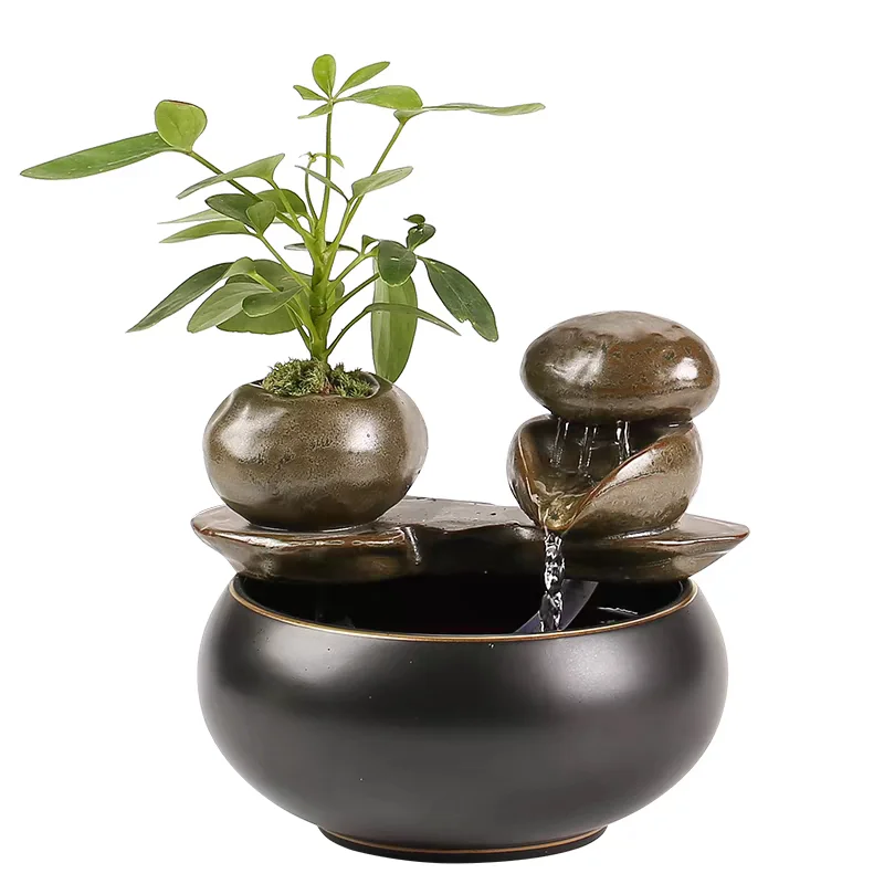 Chinese Ceramic Tabletop Fountain Wealth Attracting Feng Shui Ornament Mini Zen Desk Decor for Office Modern Decoration Crafts