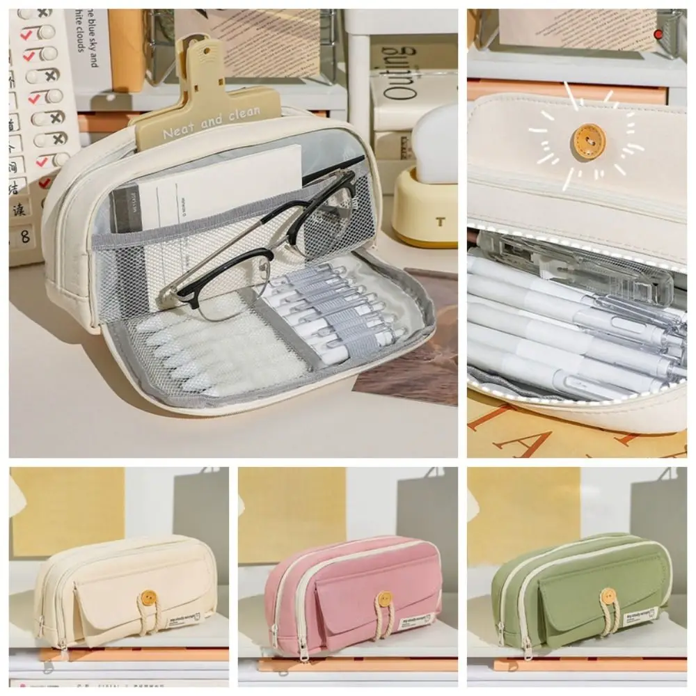 

5 Color Large Capacity Desktop Storage Pouch Korean Style Multi-layer Makeup Cosmetic Pouch Pen Pouch School Supplies