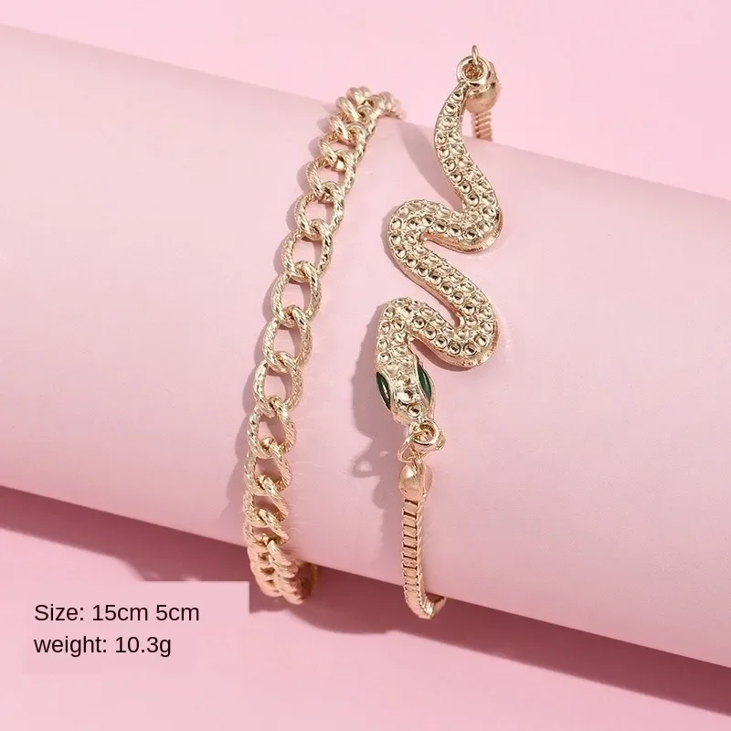 Punk Indian Chunky Chain Snake Bracelet Bangle Set for Women Gold Color Serpent Crystal Multilayer Charm Bracelets Boho Jewelry