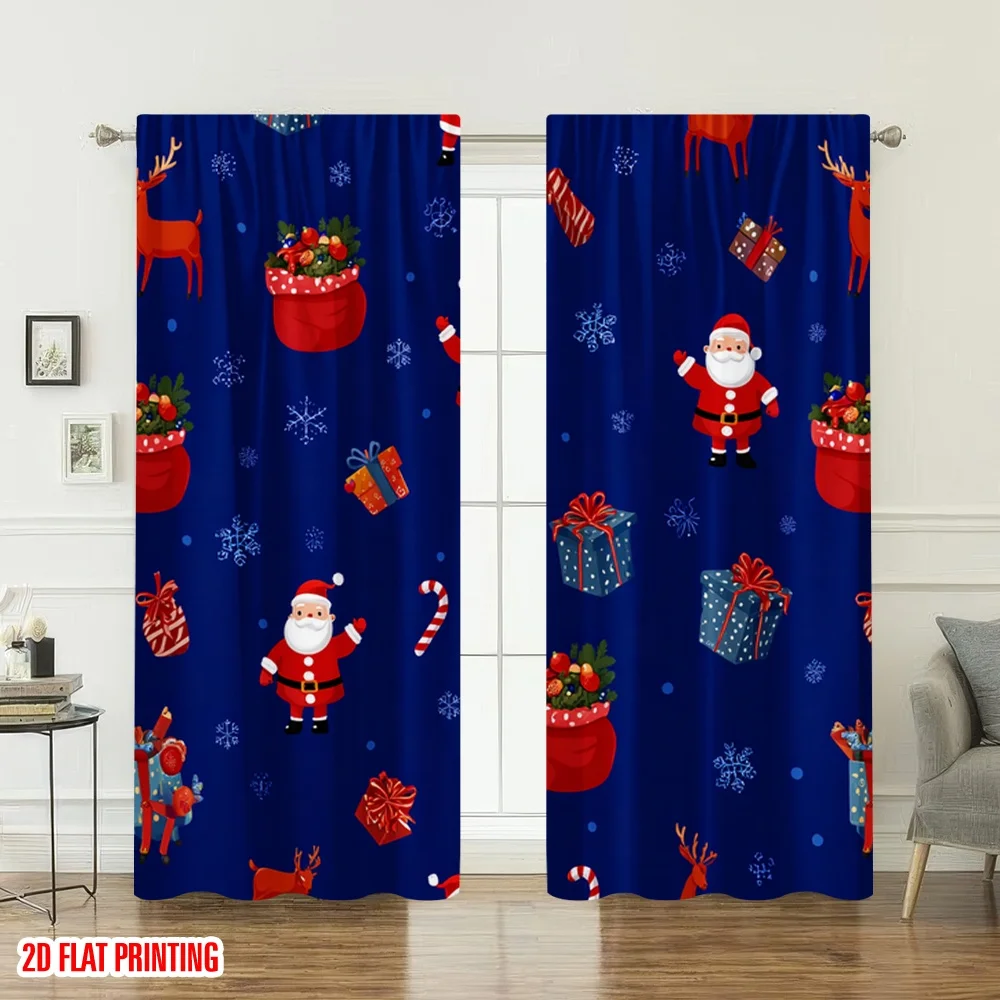 2 قطعة 2D الطباعة المسطحة ستائر عيد الميلاد العصرية عيد الميلاد سانتا الثلج هدية الرقمية المطبوعة البوليستر الستائر عطلة #6