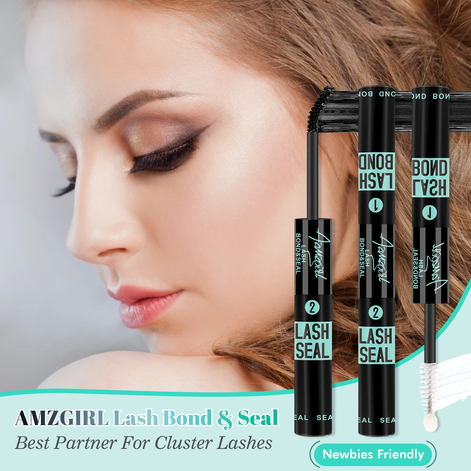 Amzgirl Lash Waterproof Bond and Seal Eyelash Cluster Glue10ml Long Lasting 72 Hours Black Cluster Lash Glue + Lash Seal 2 in 1