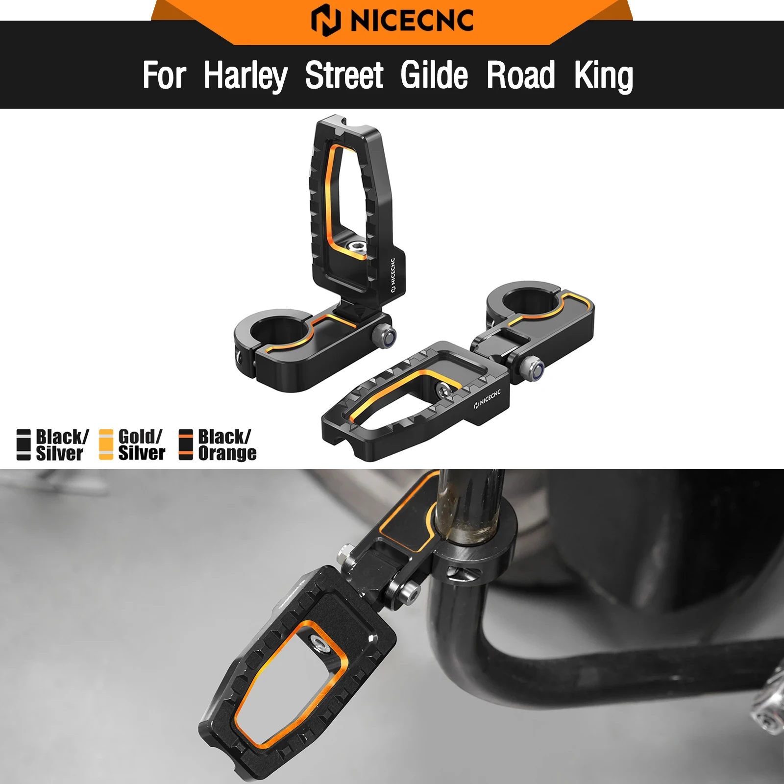 

For Harley Street Glide FLHX 2006-2023 1.25" Engine Guard Footpegs Mount Road King FLHR Classic FLHRC Electra Glide Police FLHTP