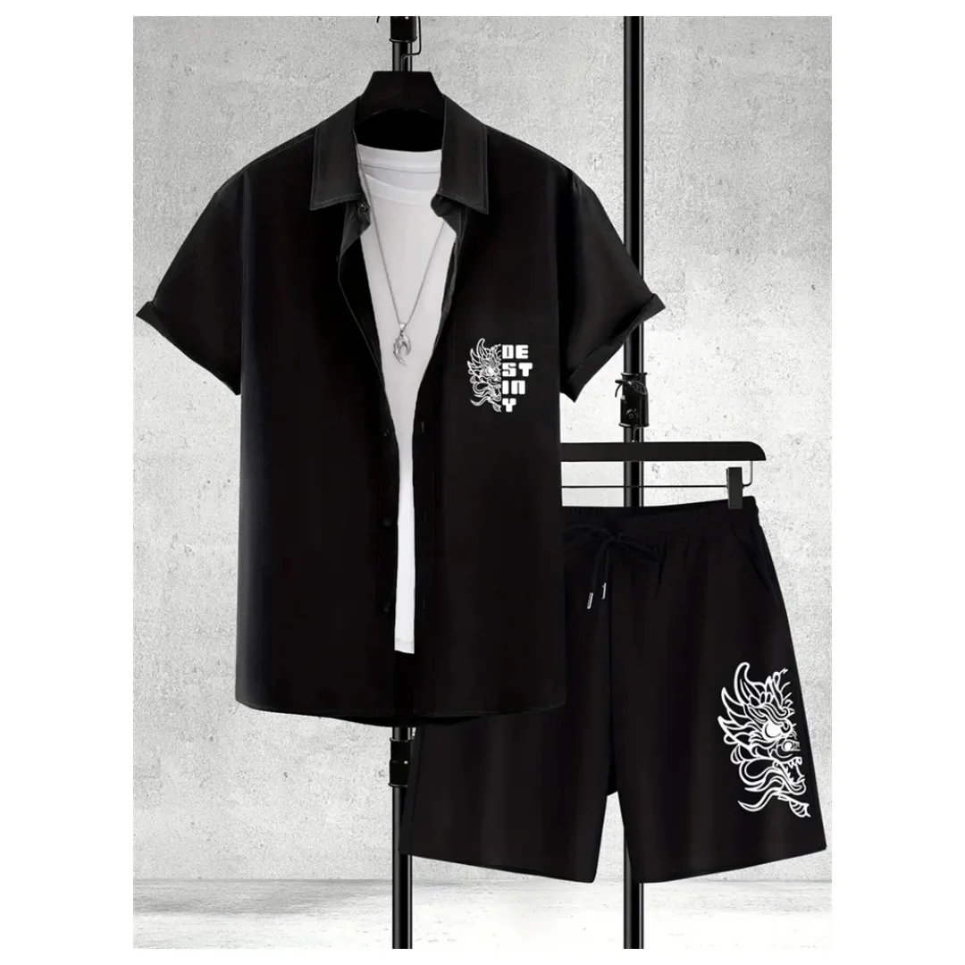 

Summer Season Striped Parisian Shirts And 3D-printed Faded short-sleeved shirts, Shorts In The Style Of Hawaiian Beach