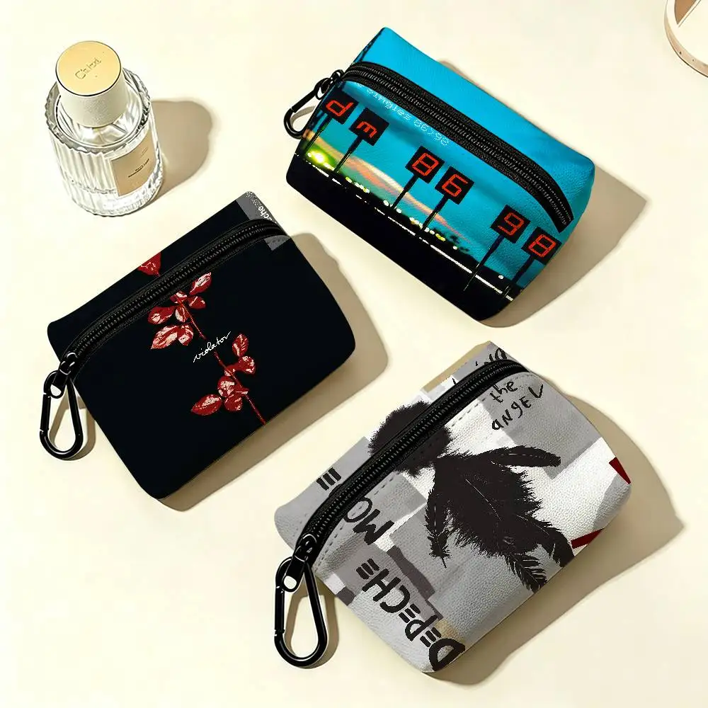 Dark Rock D-Depeche M-Mode Band Lightweight Oxford Fabric Coin Purse Carabiner Hook Design Mini Card Key Organizer Bag
