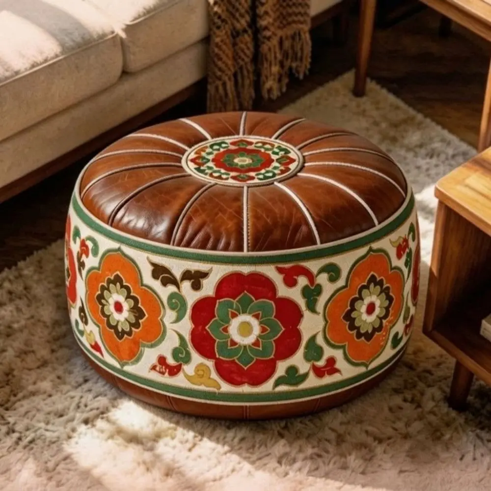 PU Leather Boho Style Seat Cushion Cover Fillable Design Unstuffed Sofa Stool Cover Waterproof Large Capacity
