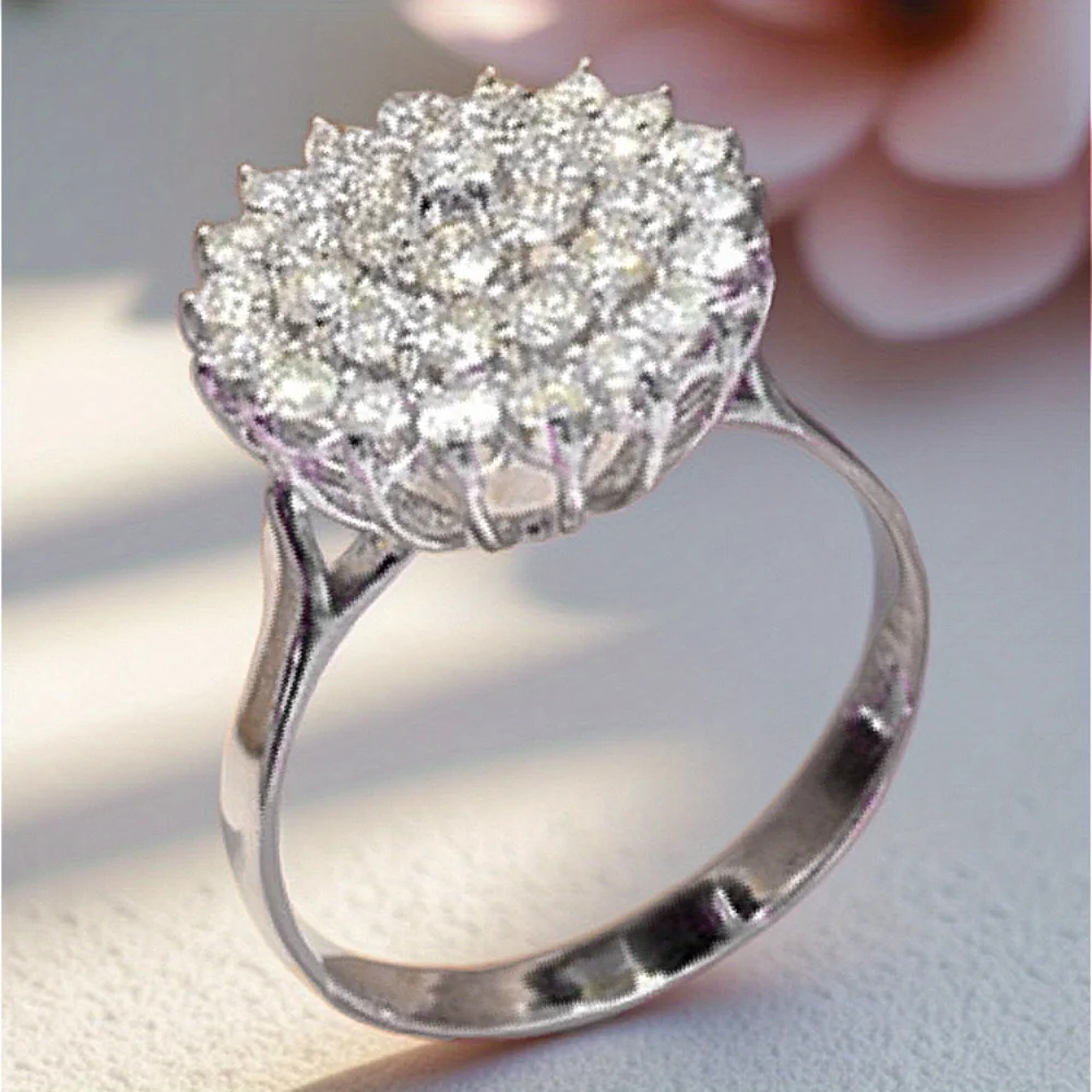 1Pc Shiny Flower Synthetic Zirconia Ring Woman Engagement Commitment Ring Girl Woman High Quality Jewelry Daily Jewelry Gift Anniversary Ring Valentine's Day Mother's Day Gift