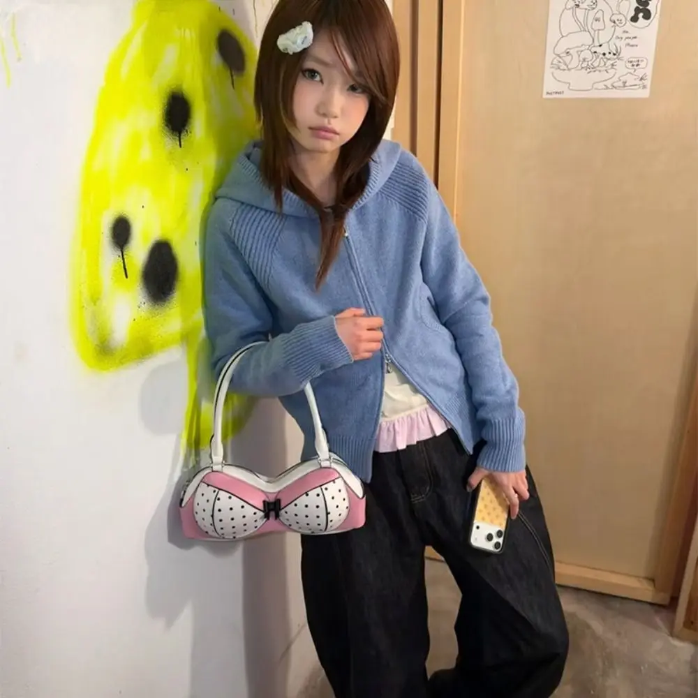 Novelty Korean Style Polka Dot Bra Shoulder Bag Y2k Bra Shape Underarm Bag Spicy Girl Simple Pink Bikini Handbag Party