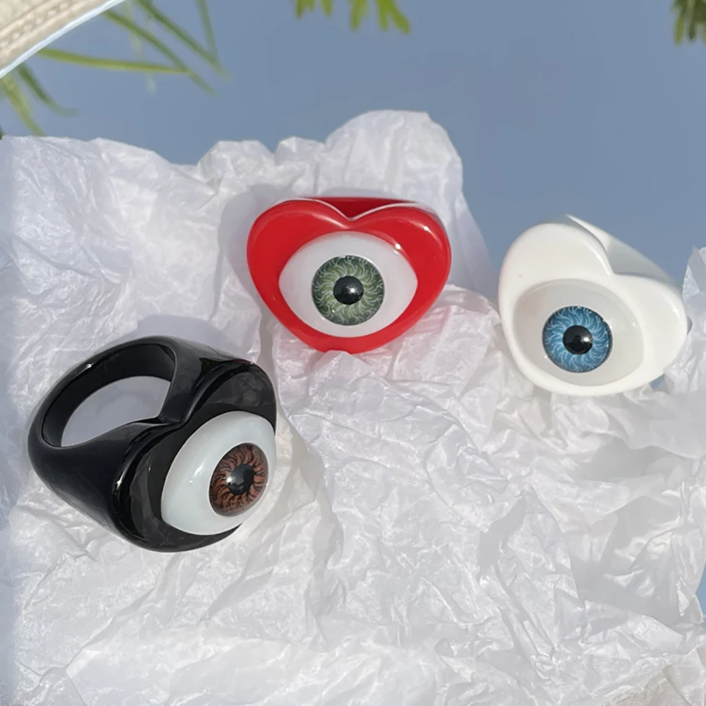 Korean Goth Demon Eye Rings for Women Candy Color Cartoon Cute Punk Aesthetic Resin Rings Jewelry Gifts