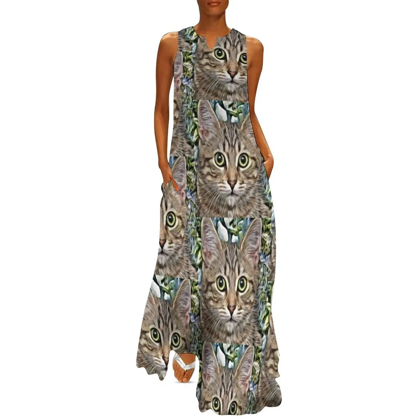 

Digital portrait of a cute cat Long Dress Woman clothing elegant guest wedding dress Women's summer dress for women