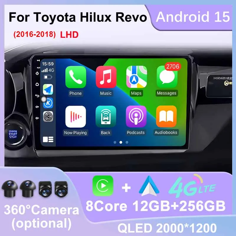 

Android 15 Car Radio For Toyota Hilux Revo 2016-2018 LHD Carplay Navigation GPS Android Auto Miltimedia Player Stereo WIFI 4G