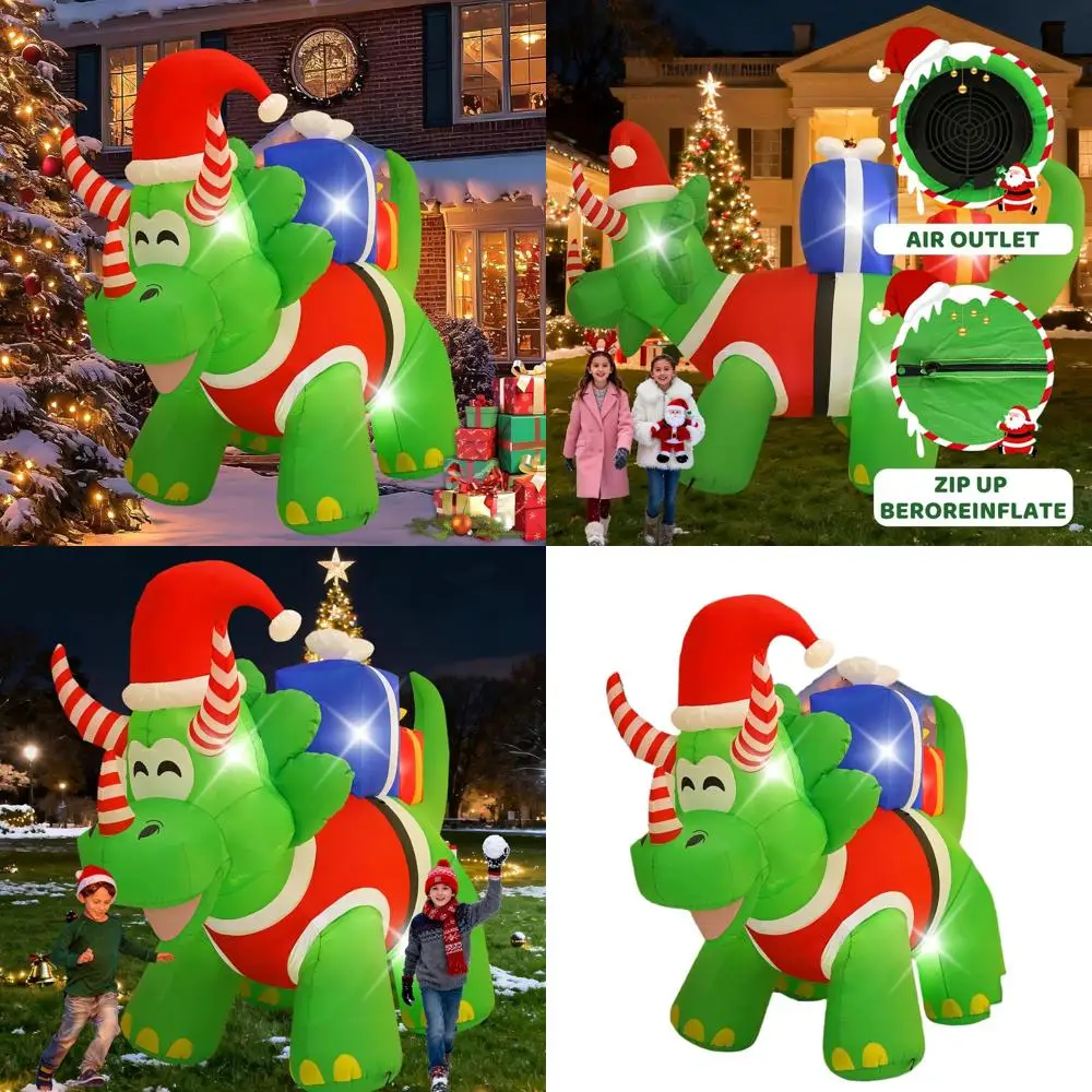 

Giant 13FT LED Lighted Triceratops Outdoor Christmas Inflatable for Lawn, Yard, Garden, Patio