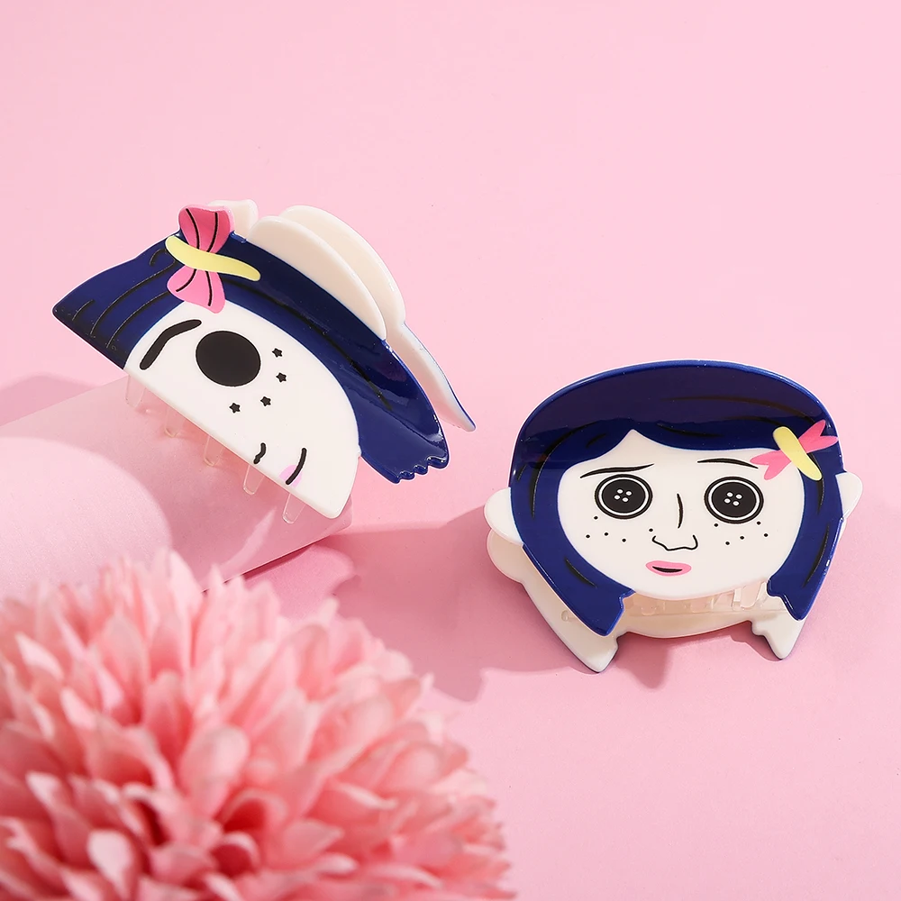 1 قطعة/2 قطعة كورالاين من ديزني - مشبك شعر أكريليك مستوحى من الشعر! تصميم رأس كرتوني مبتكر، مثالي للأناقة ومتعدد الاستخدامات #1