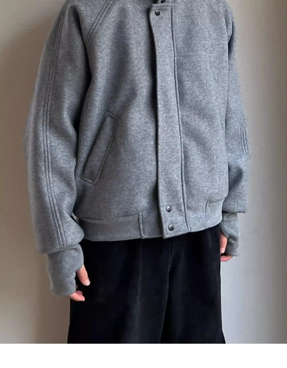 

Autumn Winter Jacket Men Gray Stand Collar Korean Style Short Zip Up Loose Fit Casual Trendy Fashion Outerwear Tops