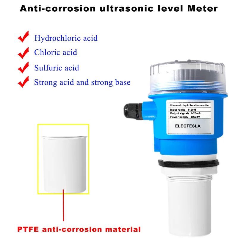 PE Anti-corrosion Chloric Acid Hydrochloric Ultrasonic Level Meter Acid Ultrasonic Level Sensor 4 20ma RS485 Level Transmitter