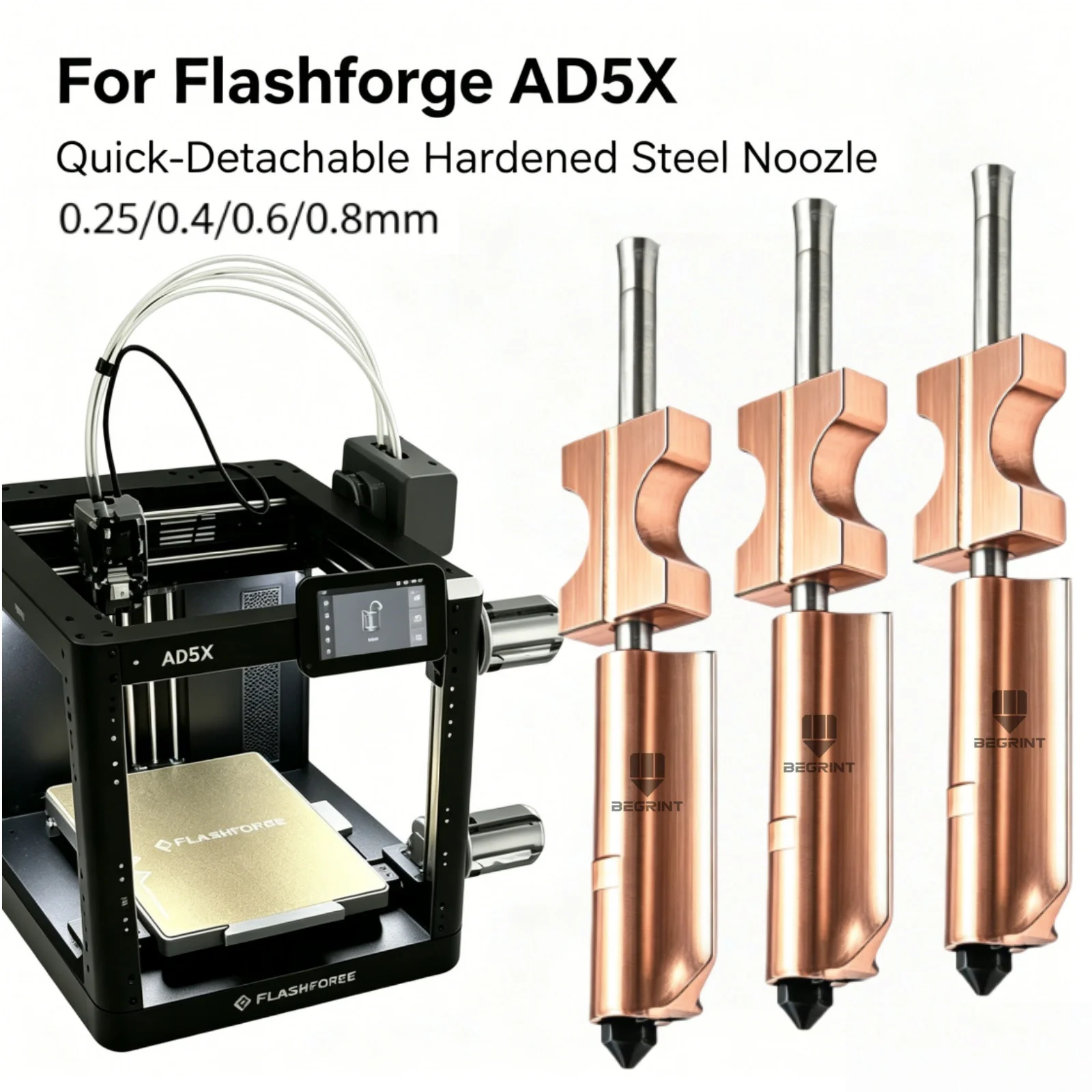 For Flashforge AD5X Nozzle Detachable Replaceable Hardened Steel Noozle 0.25/0.4/0.6/0.8mm 550°C Hardened For AD5X Hotend Kit