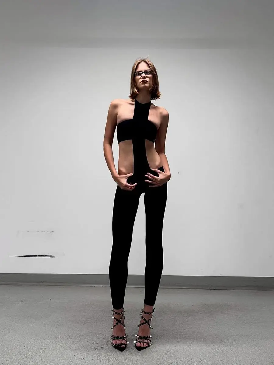 Body's voor dames Dames Rock Suspension Silhouet Afneembaar uitgesneden Fancy Detail Bodycon Ademend Zacht Schattig Trendy Skinny